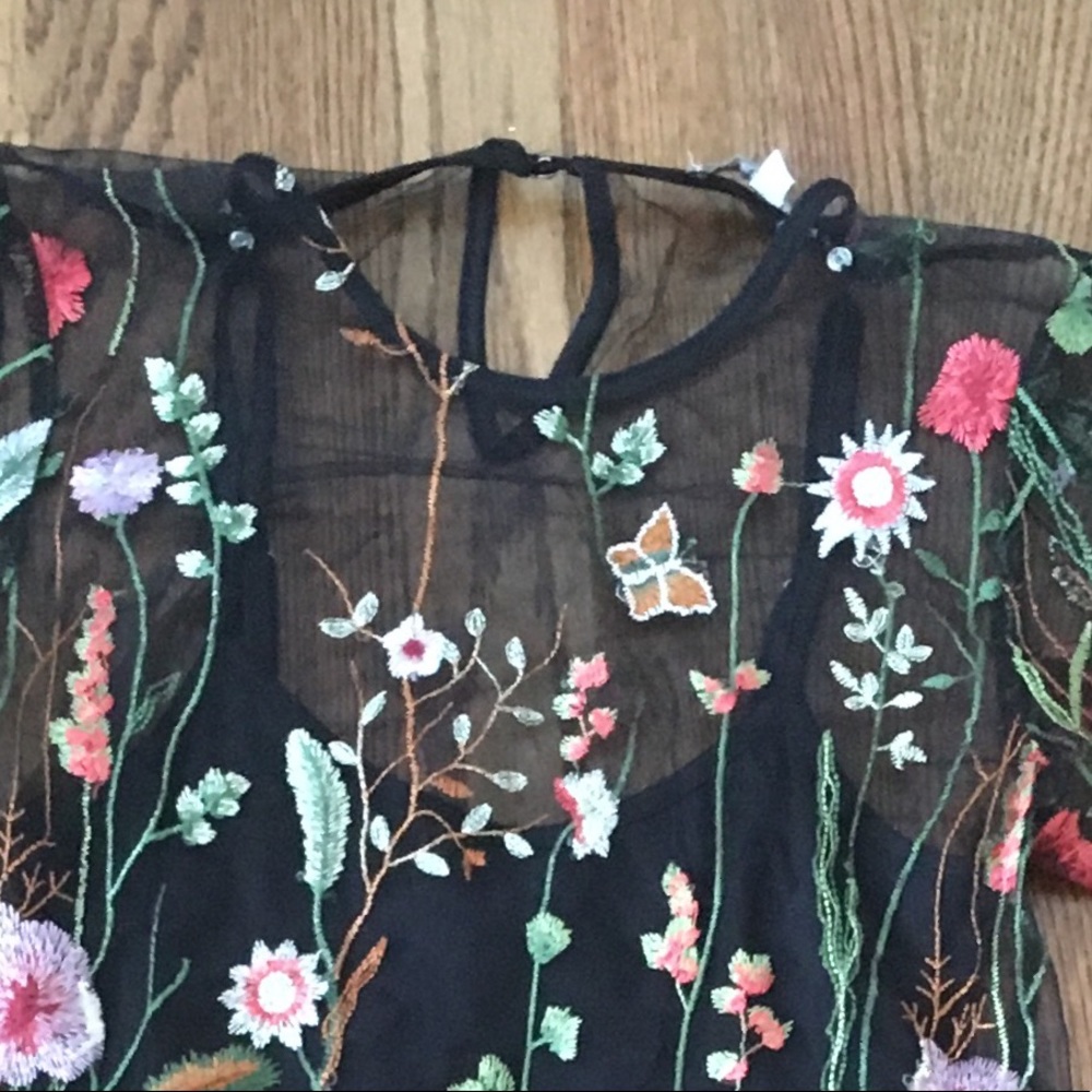 NWOT Mesh Floral Black Dress - Picture 2 of 5